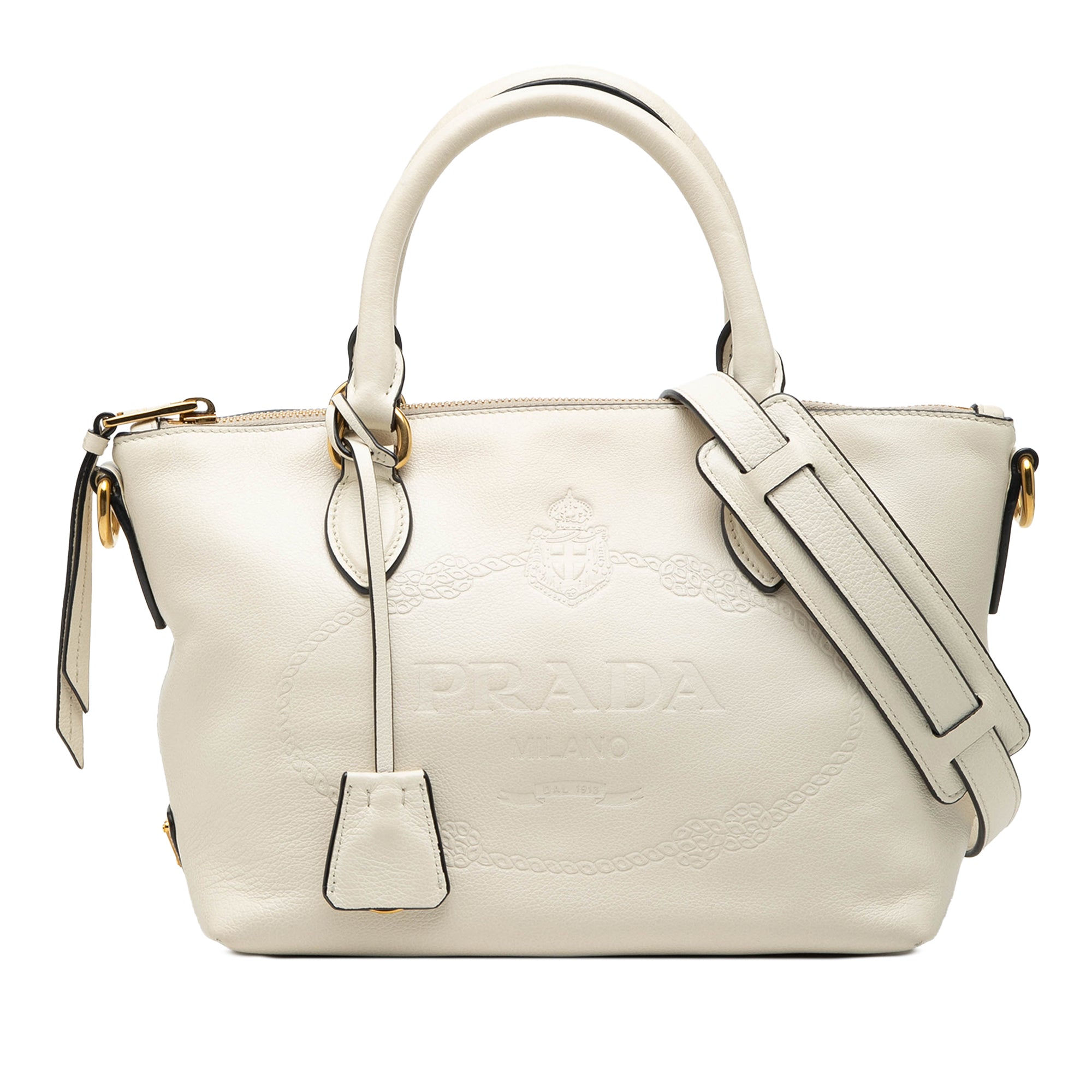 Small Embossed Glace Calf Logo Convertible Satchel