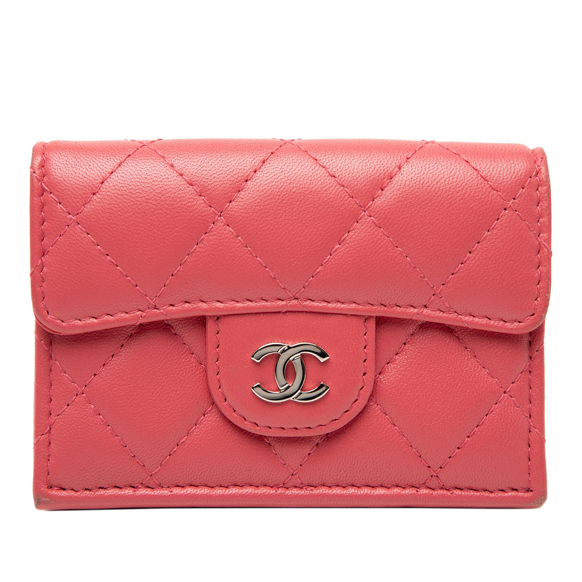 CC Quilted Lambskin Compact Flap Wallet
