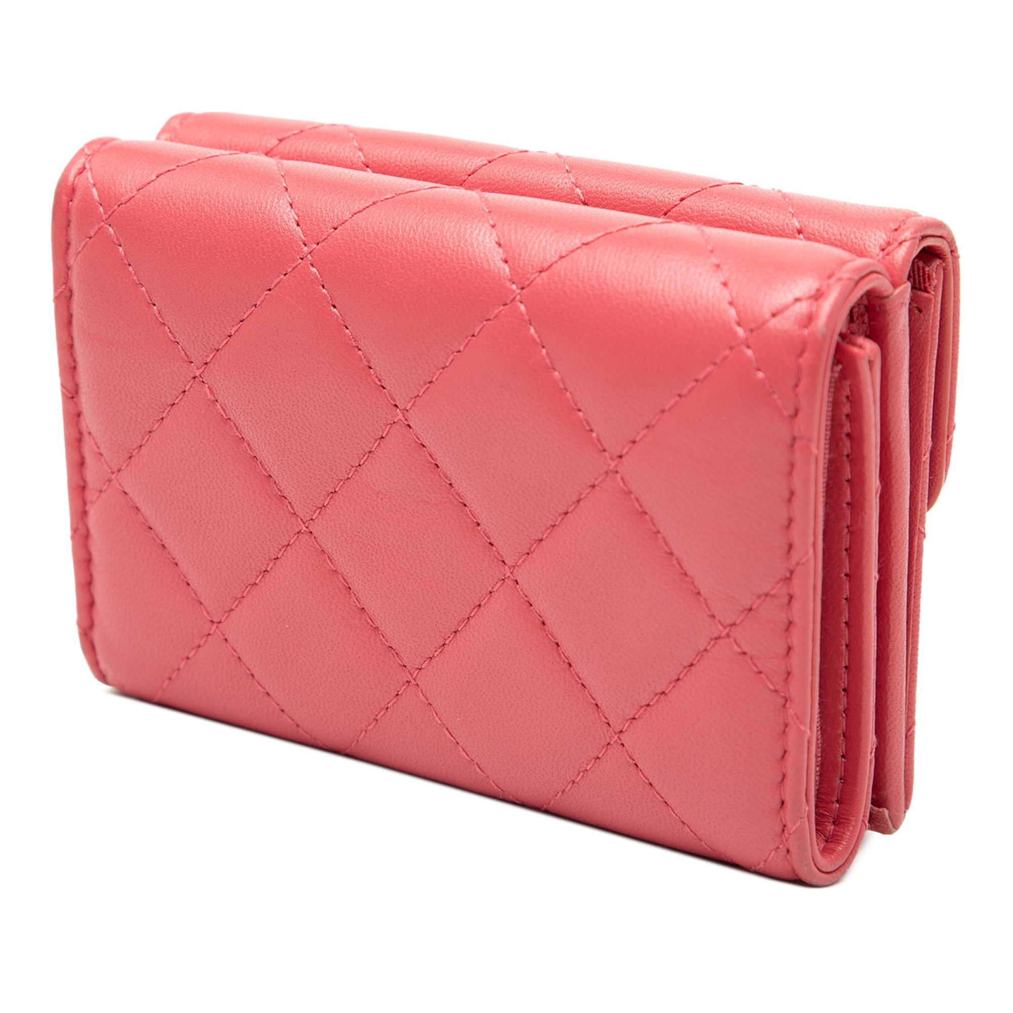 CC Quilted Lambskin Compact Flap Wallet