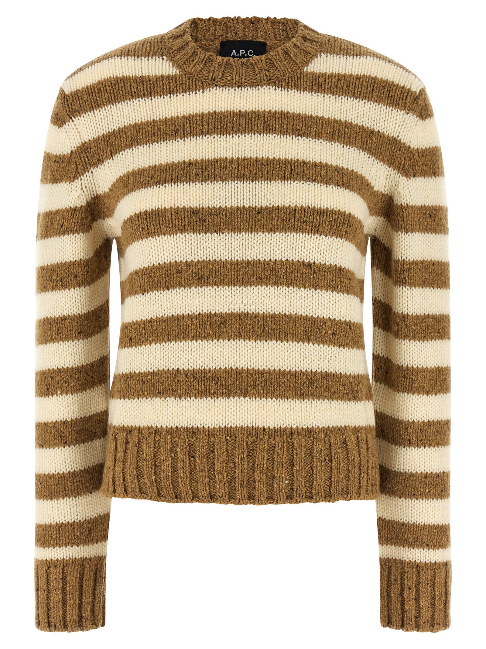 A.p.c. Striped Virgin Wool Sweater — Tan