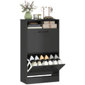 Narrow Shoe Cabinet with 2 Flip Drawers, Adjustable Dividers, 12-Pair, Black