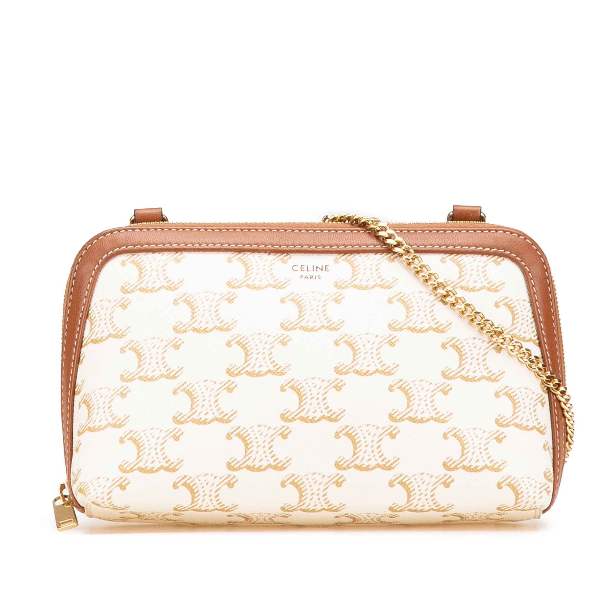 Triomphe Coated Canvas Clutch On Chain