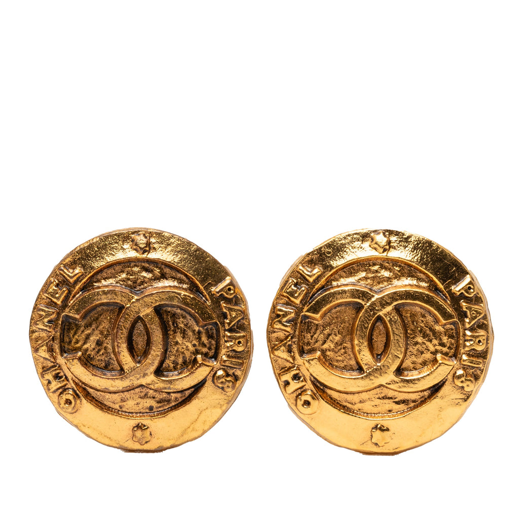 Gold Plated CC Round Clip On Earrings