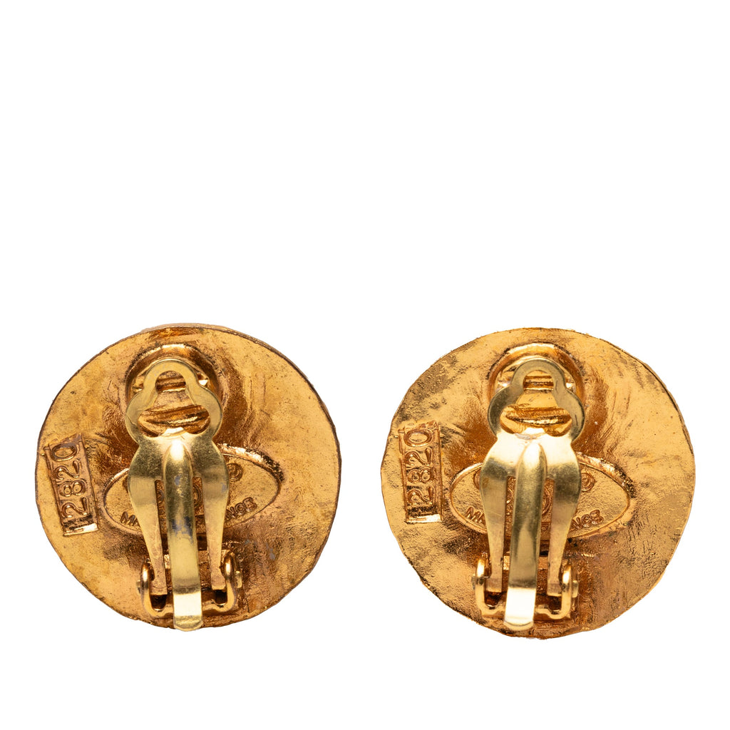 Gold Plated CC Round Clip On Earrings