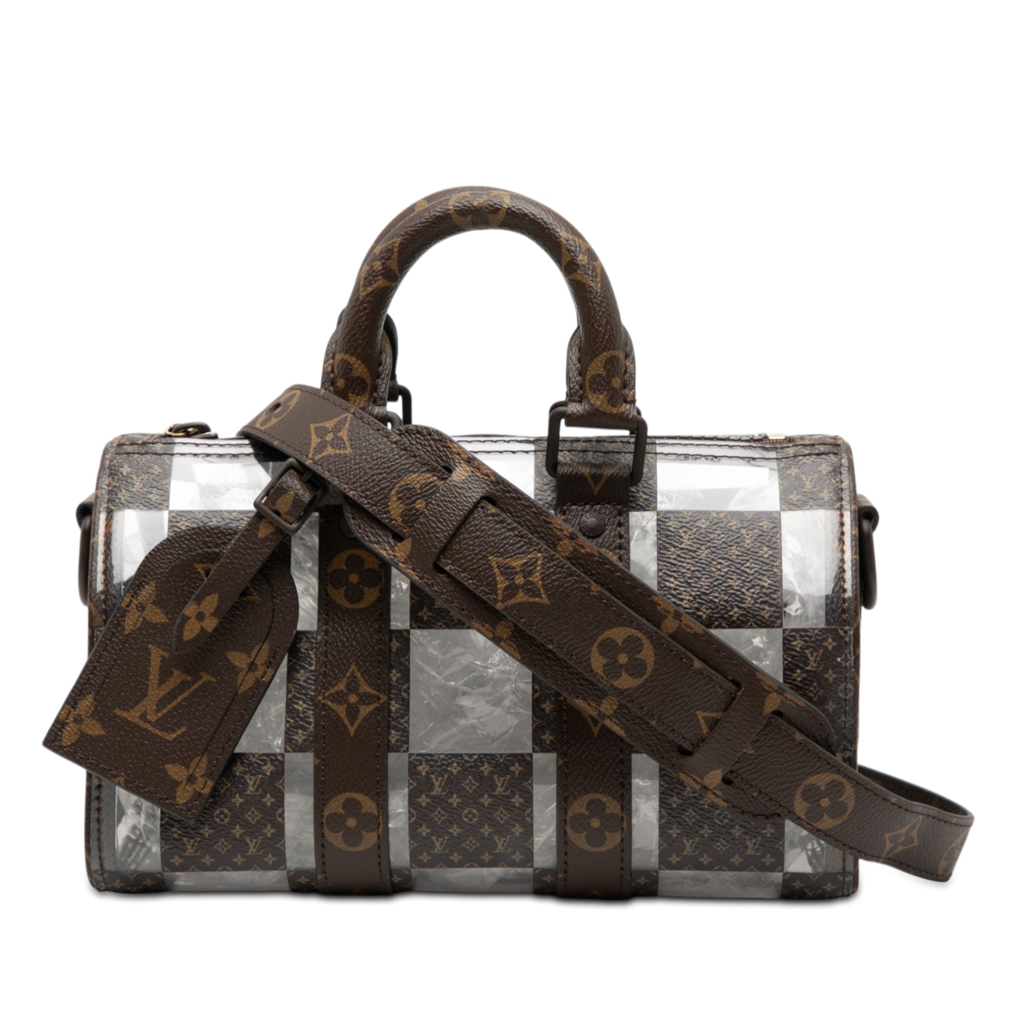 PVC and Monogram Chess Keepall Bandouliere 25