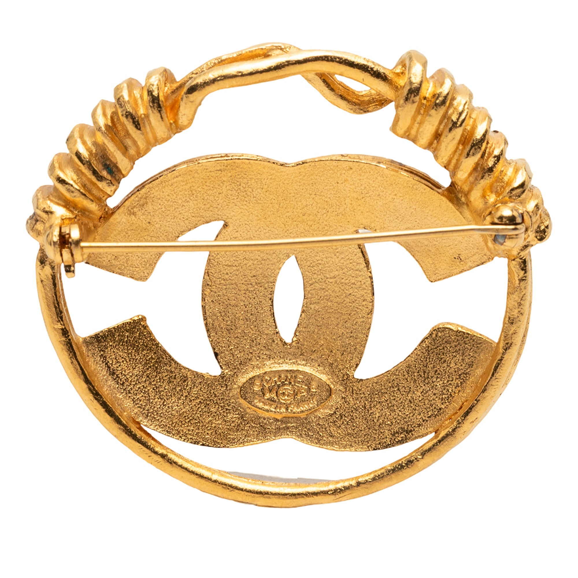Gold Plated CC Spring Round Brooch