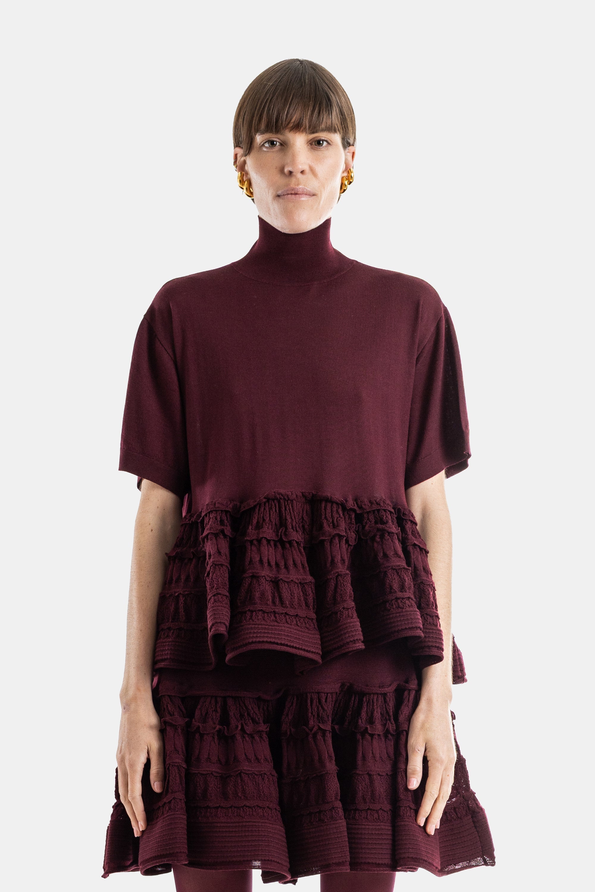 Maison AlaïA Turtleneck with Crinoline Detail Tunic — Red