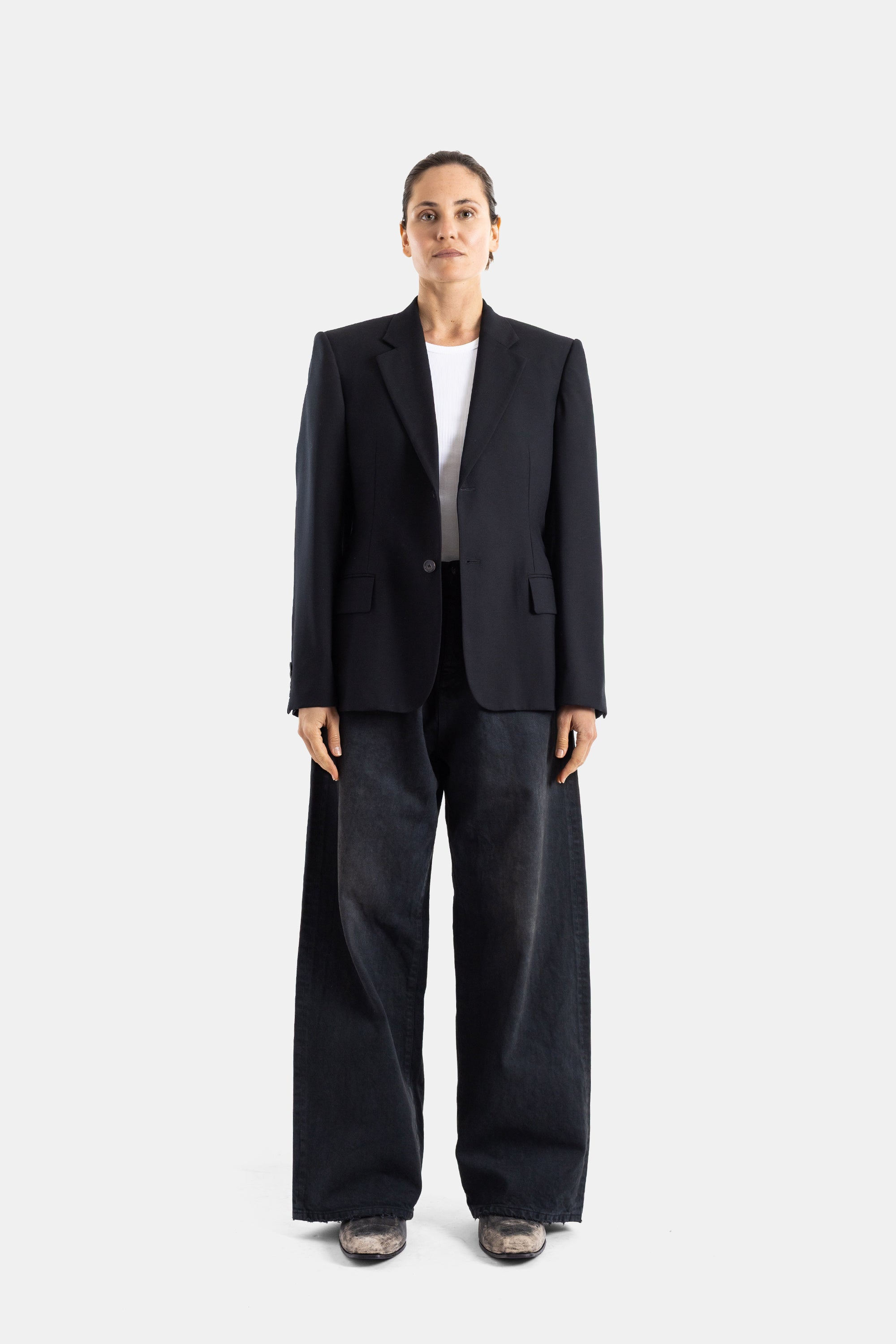Balenciaga Wide-Leg Japanese Denim Jeans — Black