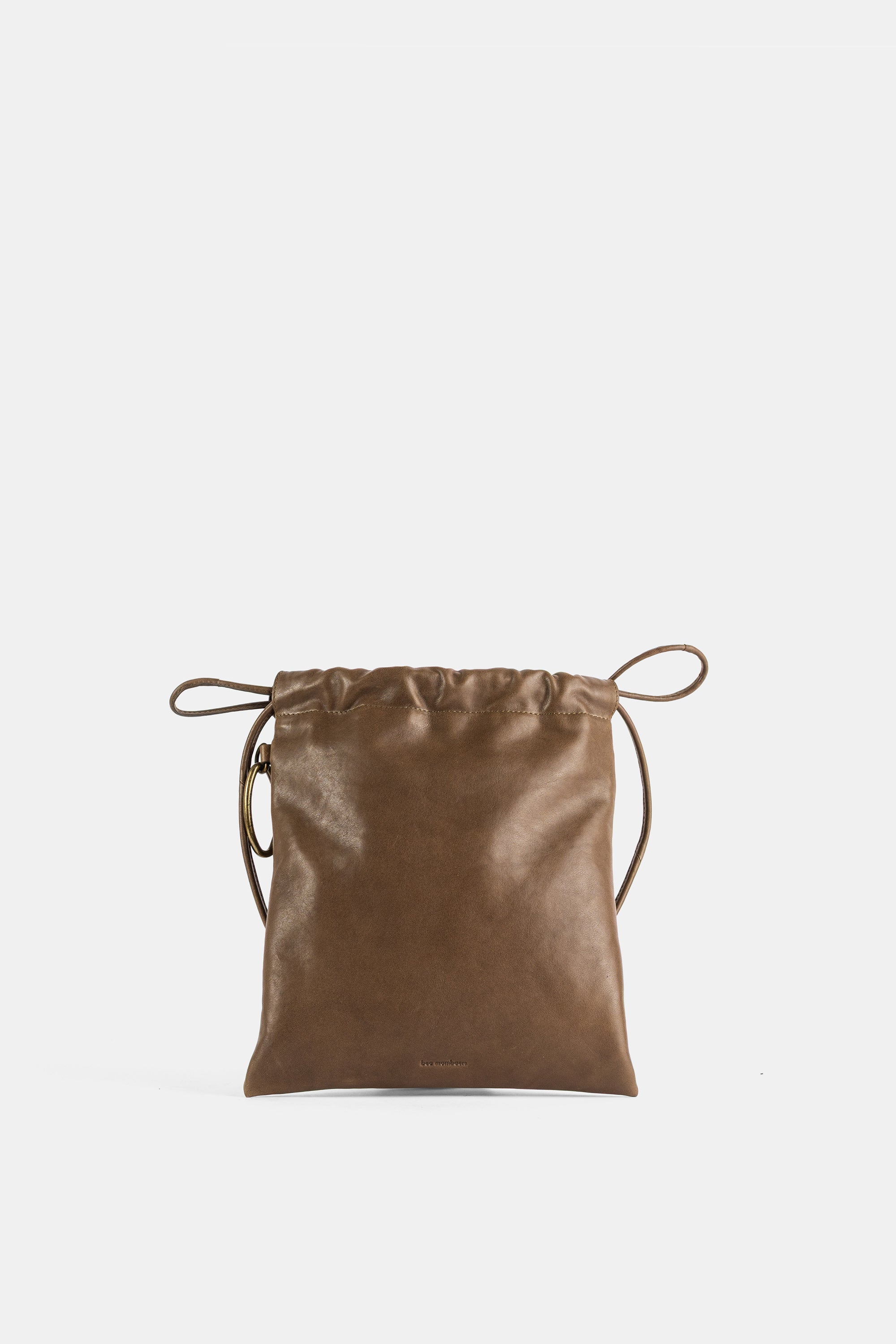Bea Mombaers Leather Drawstring Bucket Bag — Khaki