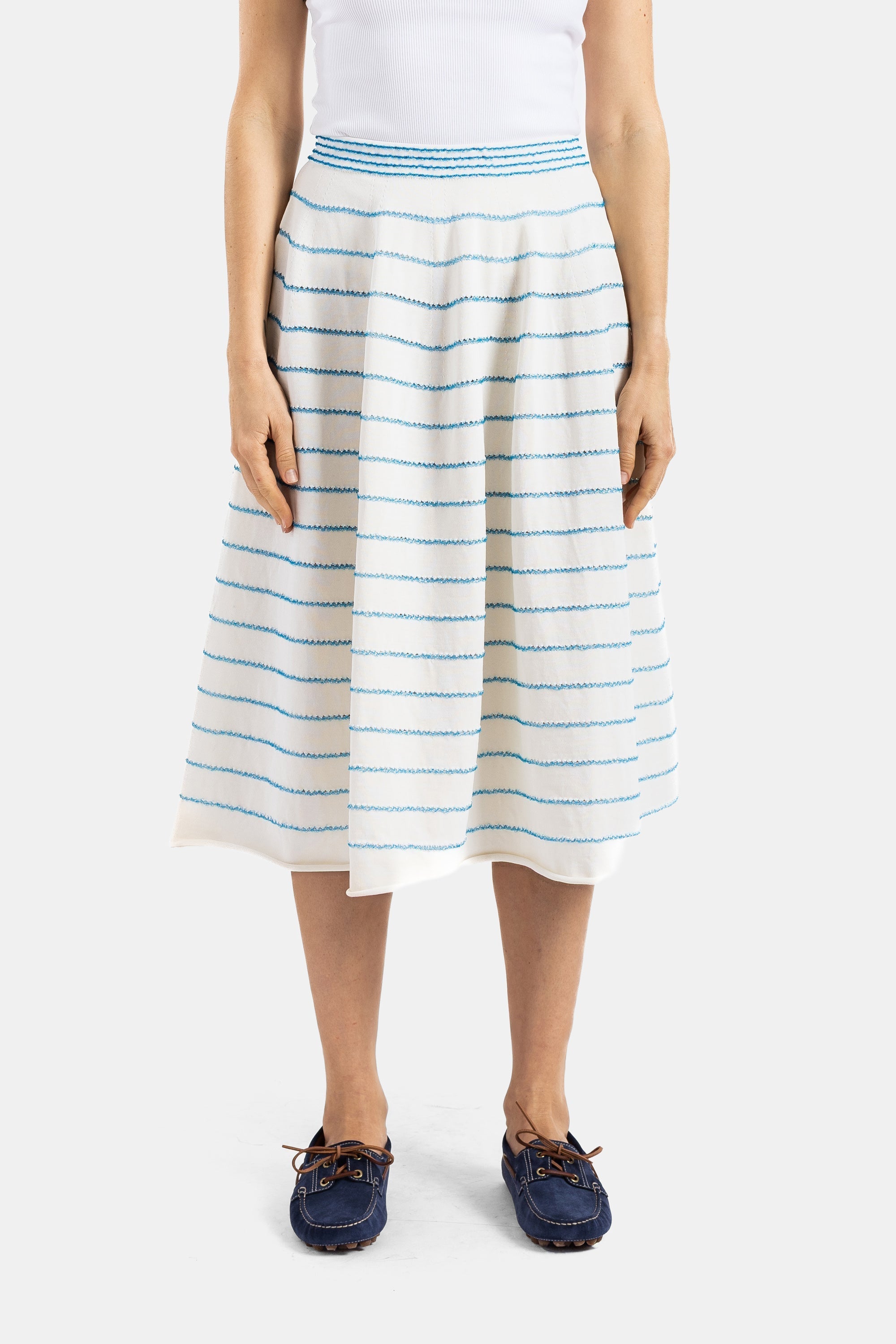 Bielo Wavy Stripe Knit Skirt — Blue