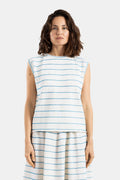 Bielo Wavy Striped Embroidered Knit Tank Top — Ecru