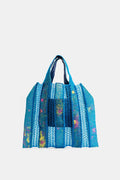 Bielo Teal Jacquard Openwork Mesh Tote Bag — Blue