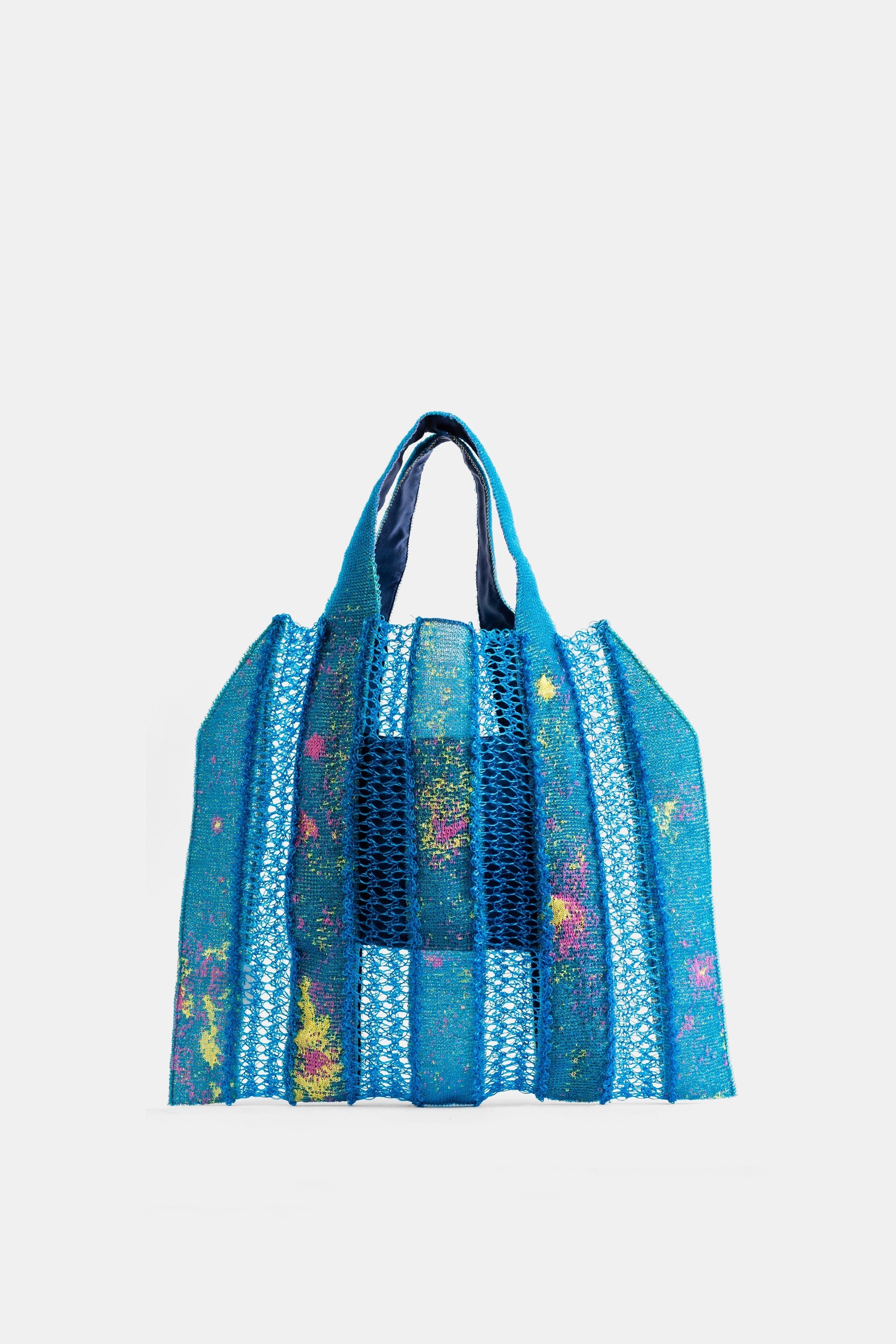 Bielo Teal Jacquard Openwork Mesh Tote Bag — Blue