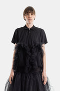 Noir Kei Ninomiya Tulle Ruffled Polo Shirt — Black