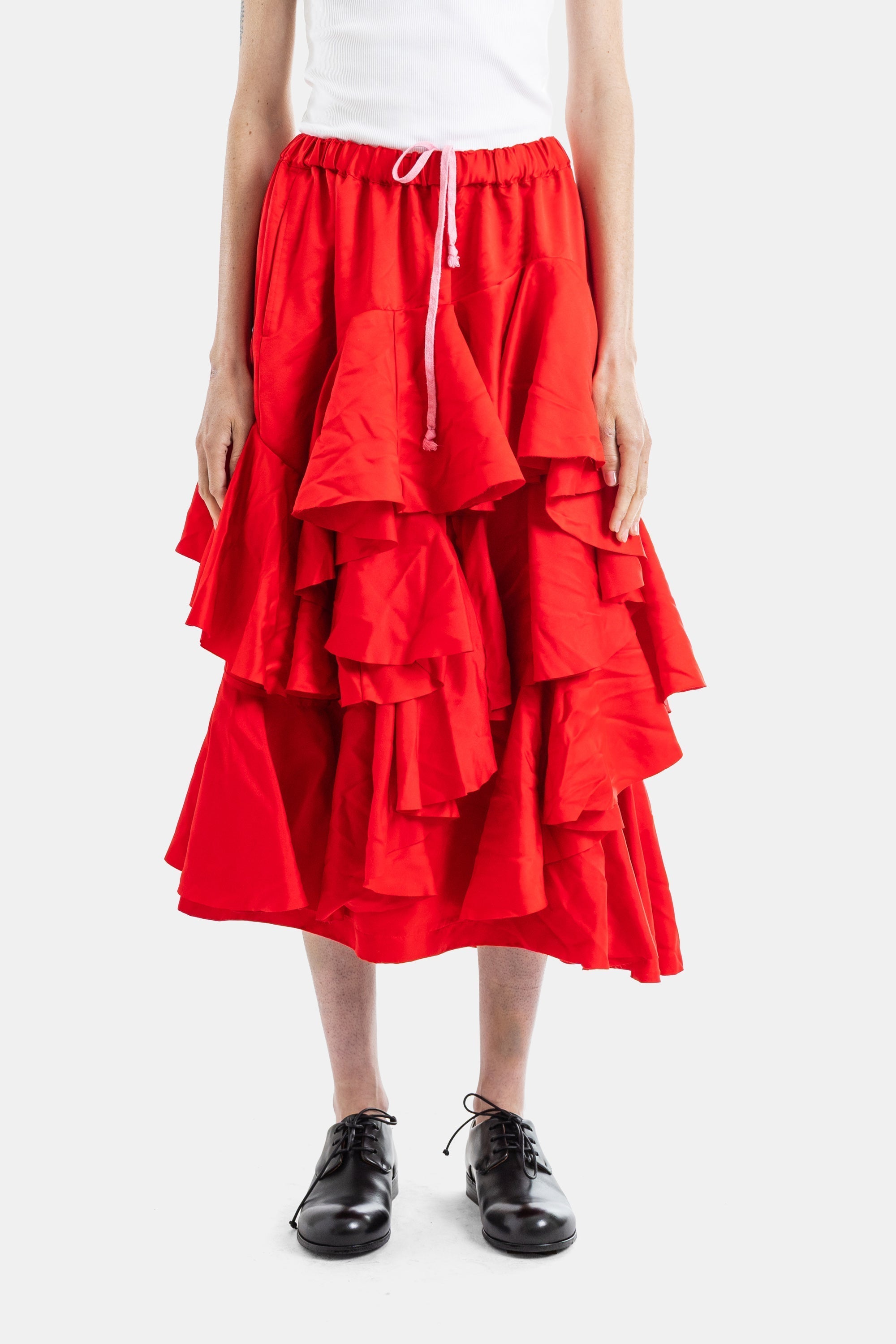 Comme des Garçons Tiered Ruffle Taffeta Skirt — Red