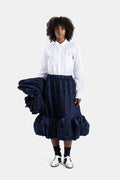 Noir Kei Ninomiya Cracked-Pleated Volume Skirt — Navy