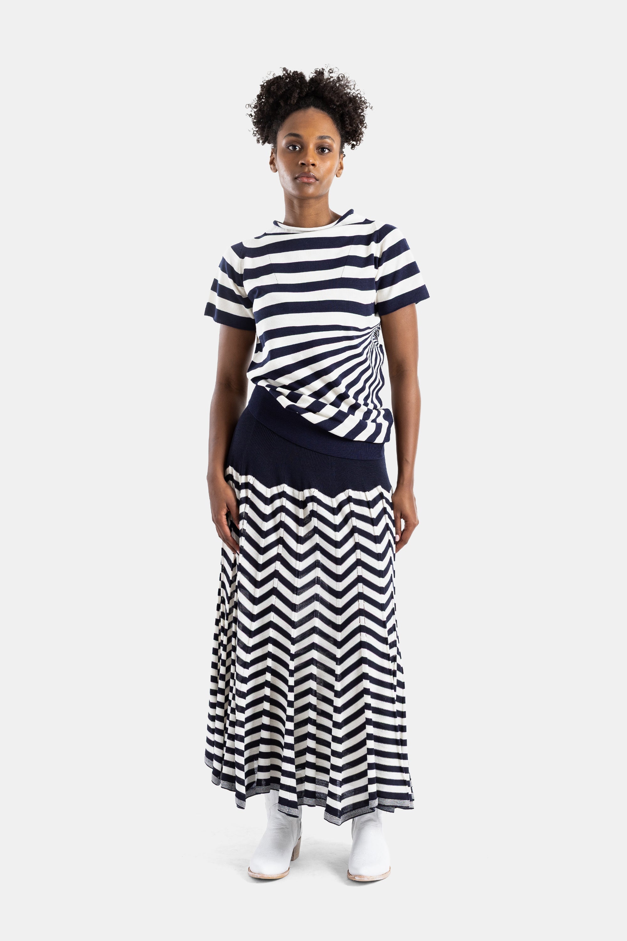 Junya Watanabe Chevron Knit Skirt — Navy