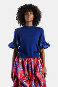 Noir Kei Ninomiya Satin-Ruffle Knit Sweater — Blue