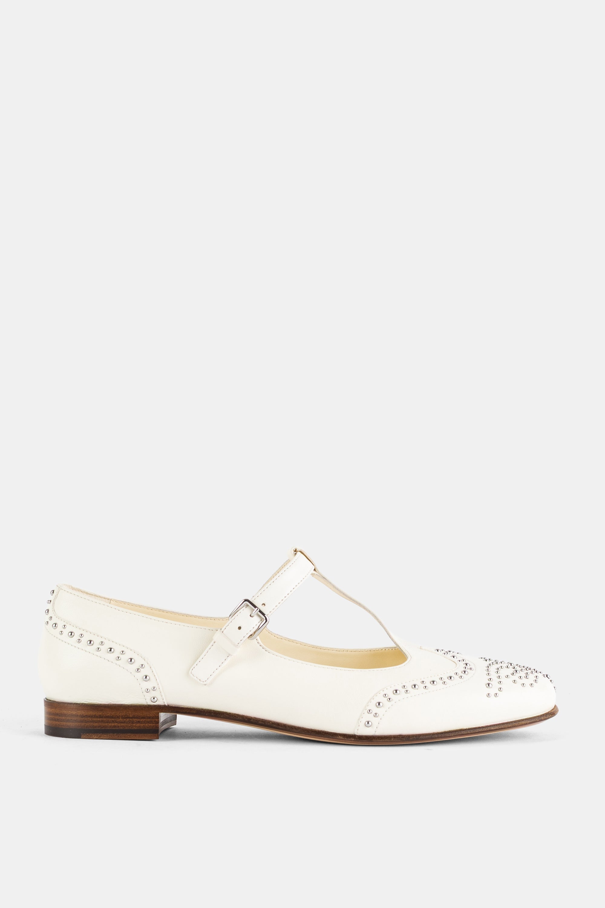 Church'S Studded Brogue Mary Jane Flat — Ivory