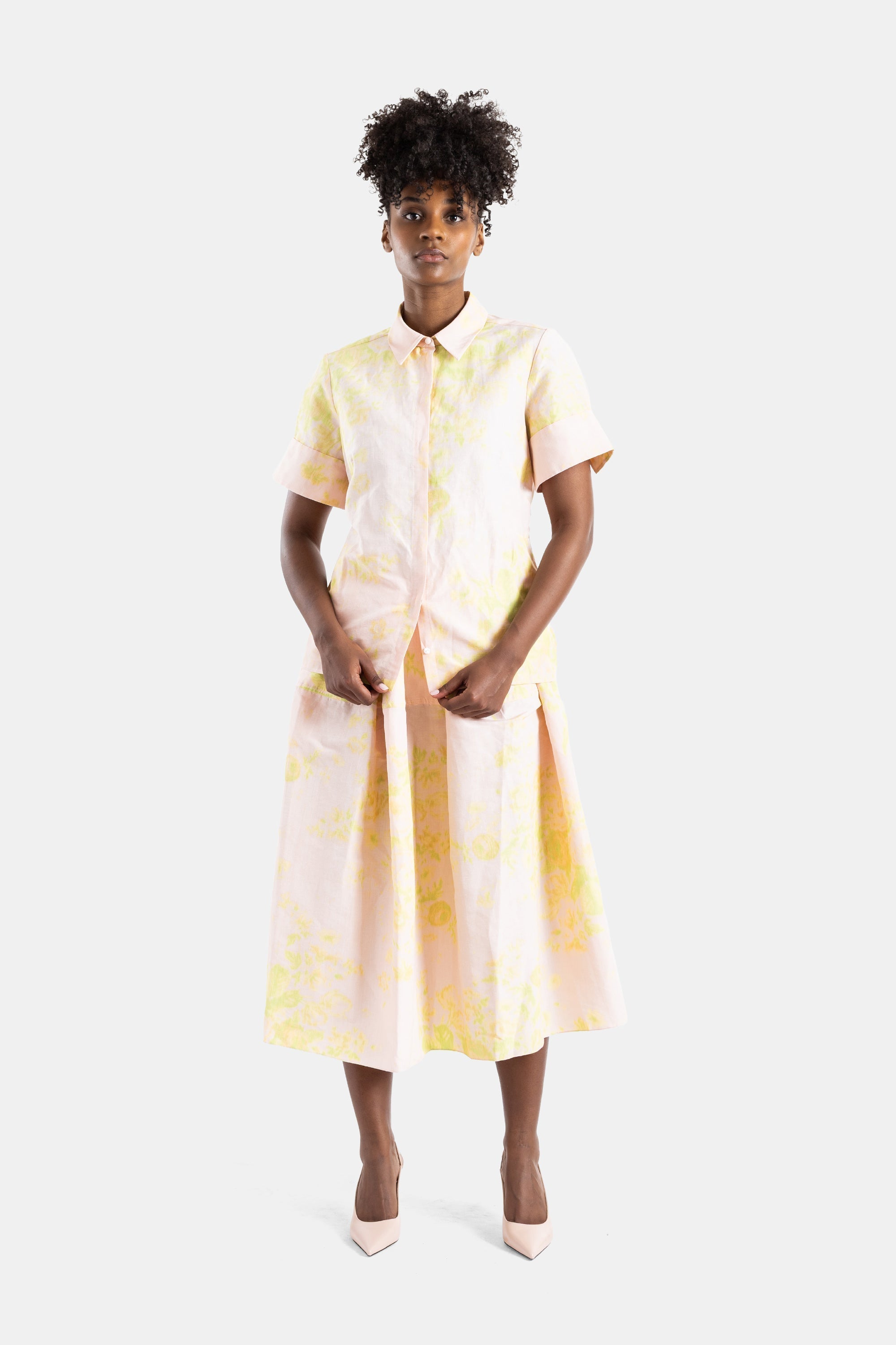 Erdem Chartreuse Floral Pleated Midi Skirt — Pink