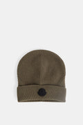 Moncler 3B00049M1131 Ribbed Wool Logo Beanie — Khaki