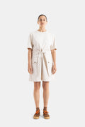 Moncler Two-Material Belted Dress — Beige