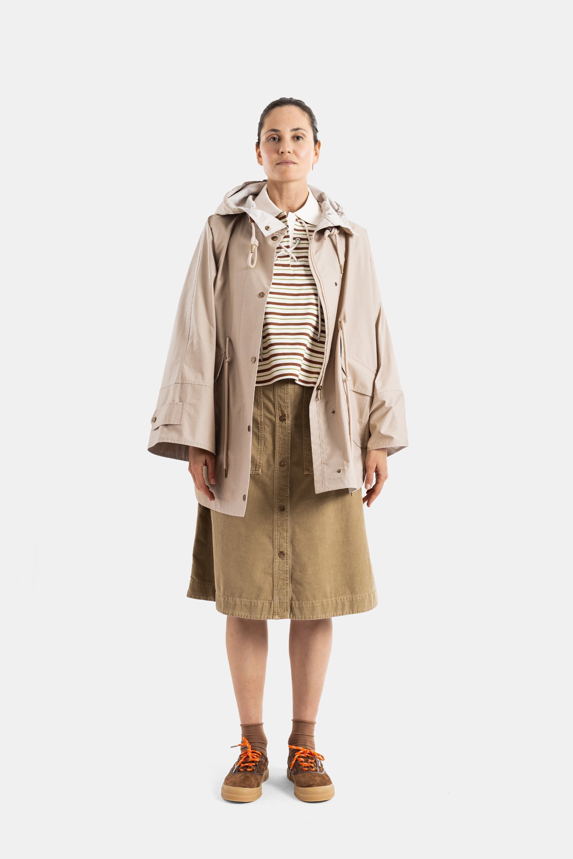 Moncler Striped Cropped with Laces Polo — Brown