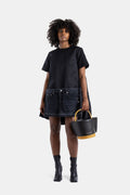 Sacai Hybrid Black Denim and Jersey Dress — Black
