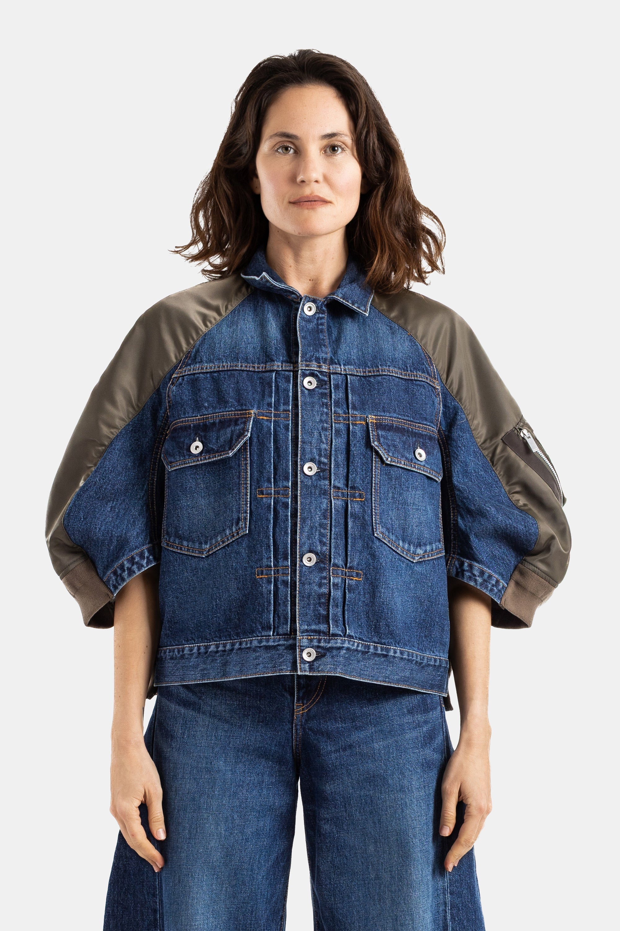Sacai Hybrid Denim and Nylon Twill Jacket — Blue