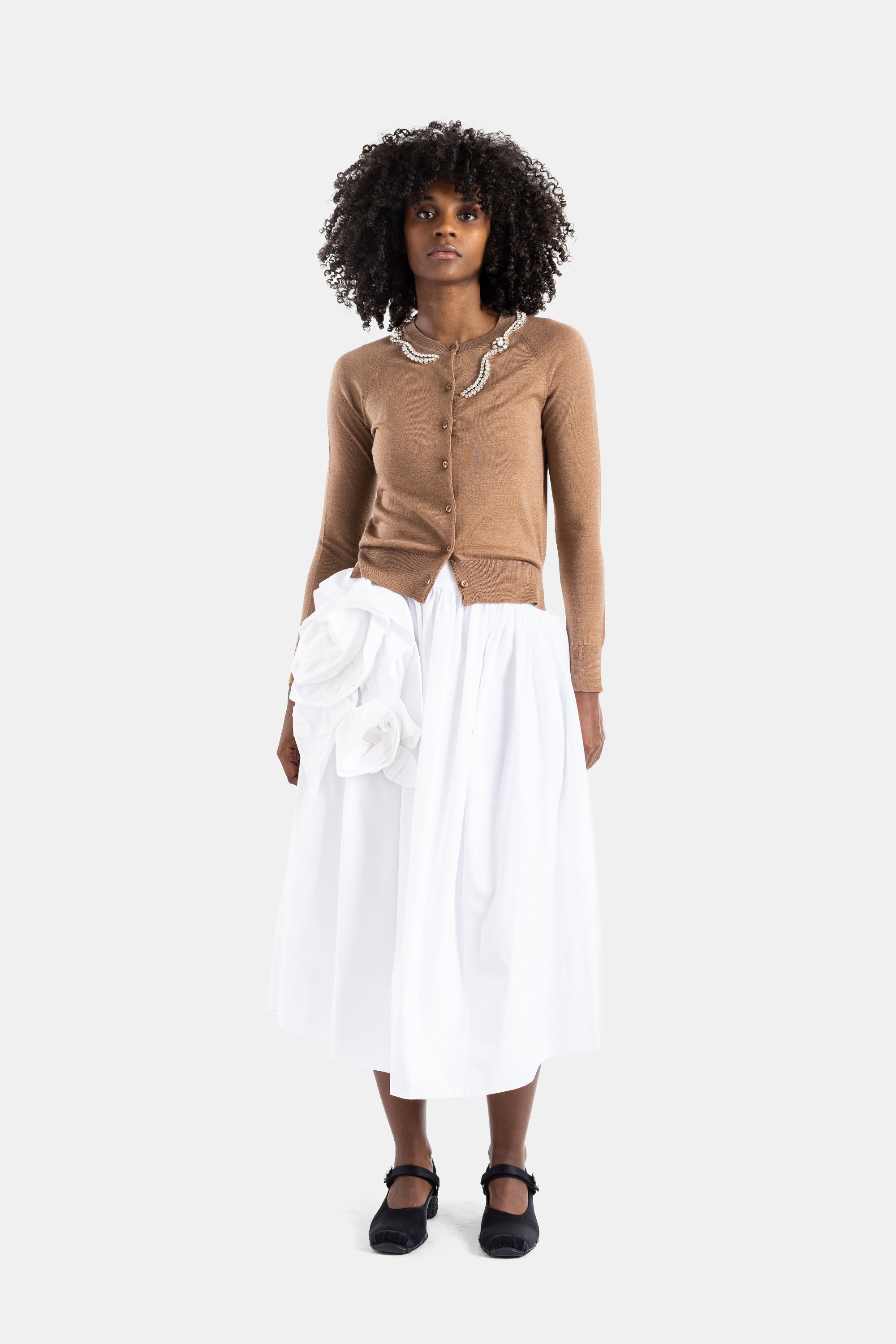 Simone Rocha White Poplin Peplum with Rosette Skirt — White