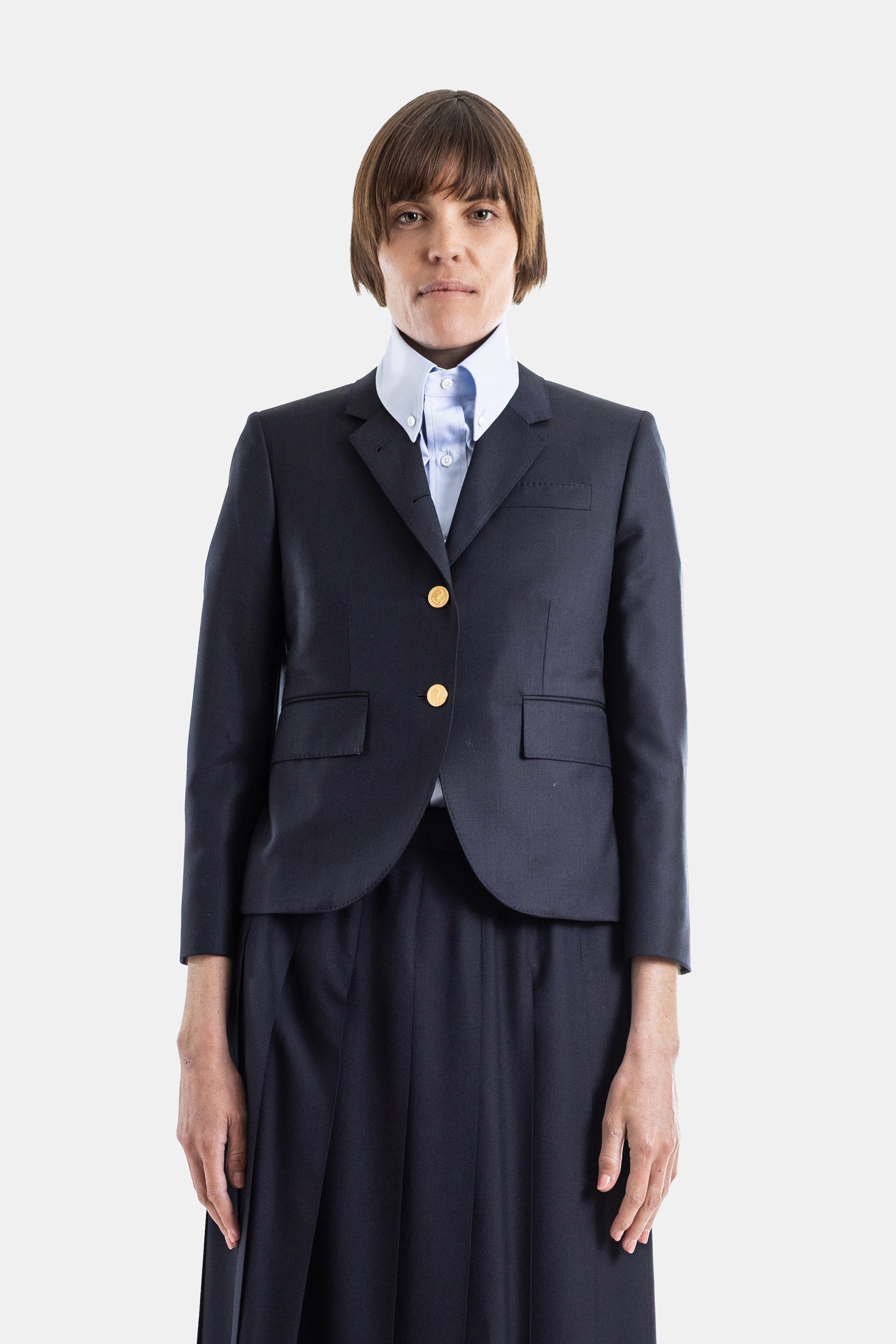 Thom Browne High Armhole Wool Twill Blazer — Navy