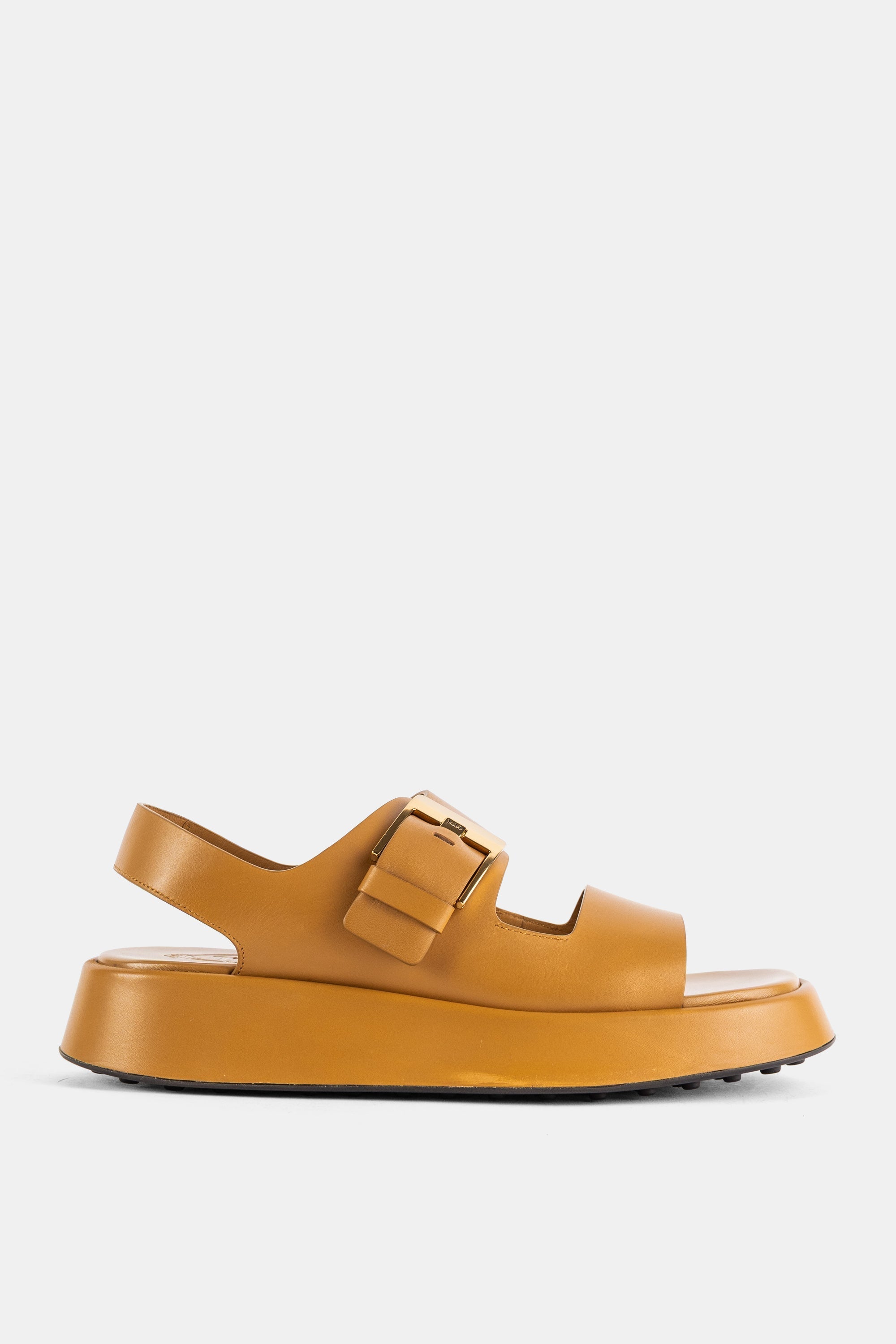 Tod's Double-Strap Leather Platform Sandals — Brown