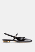Tod's Patent Leather Slingback with Gold Heel Slingback Heel — Black