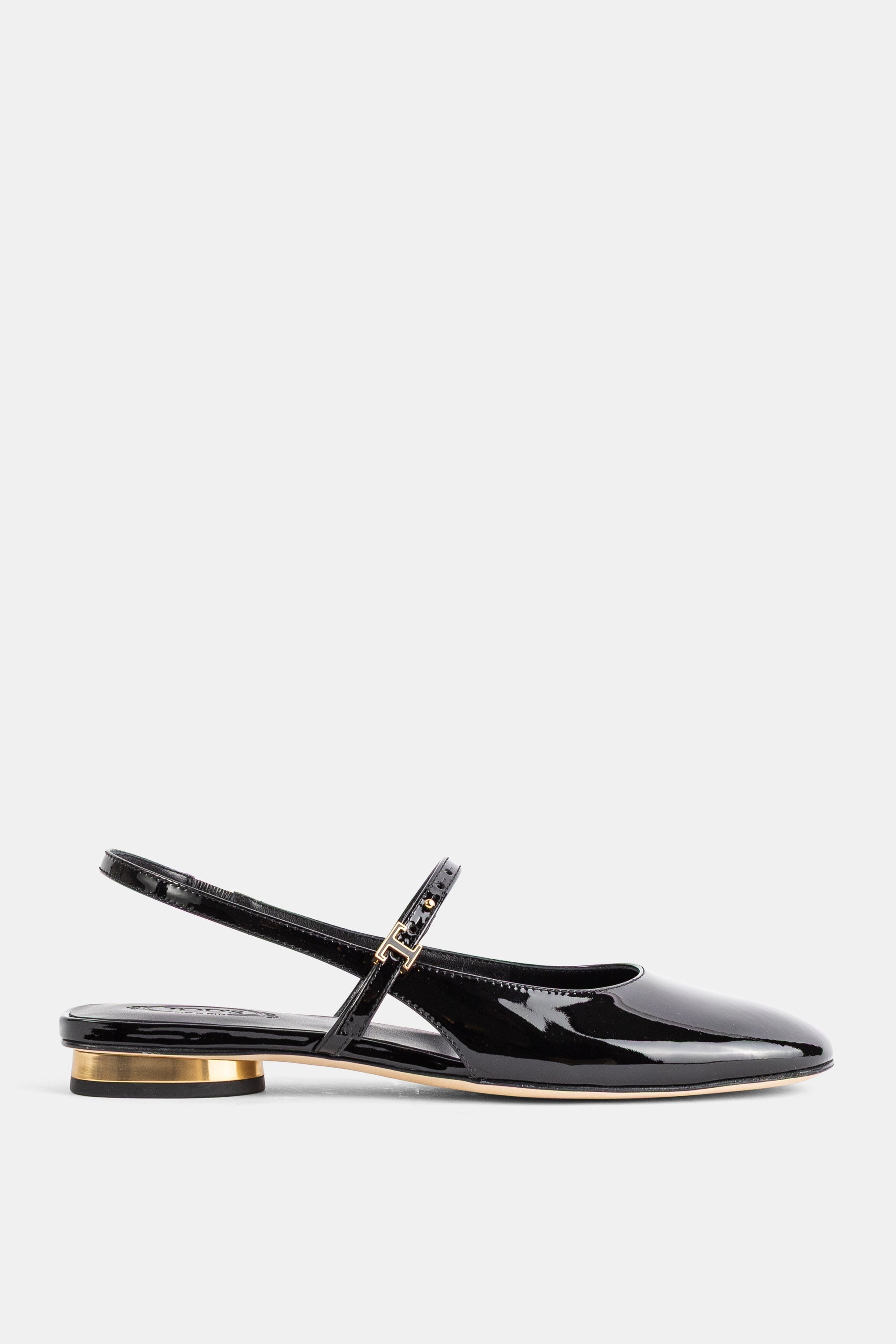 Tod's Patent Leather Slingback with Gold Heel Slingback Heel — Black