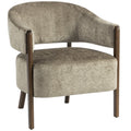Chenille Accent Armchair with Curved Back & Wood Frame, Light Brown