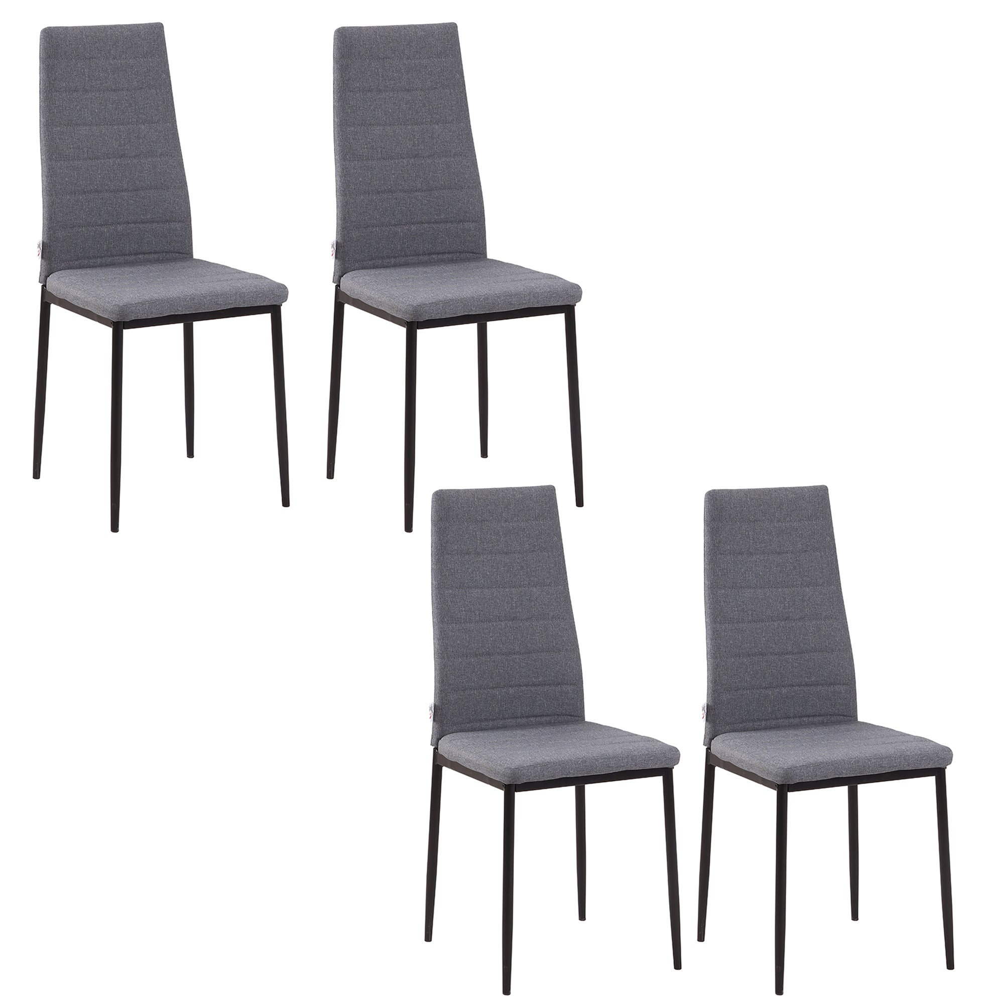High Back Dining Chairs, Linen-Touch Fabric Accent Chairs with Metal Legs for Kitchen, Set of 4, Grey