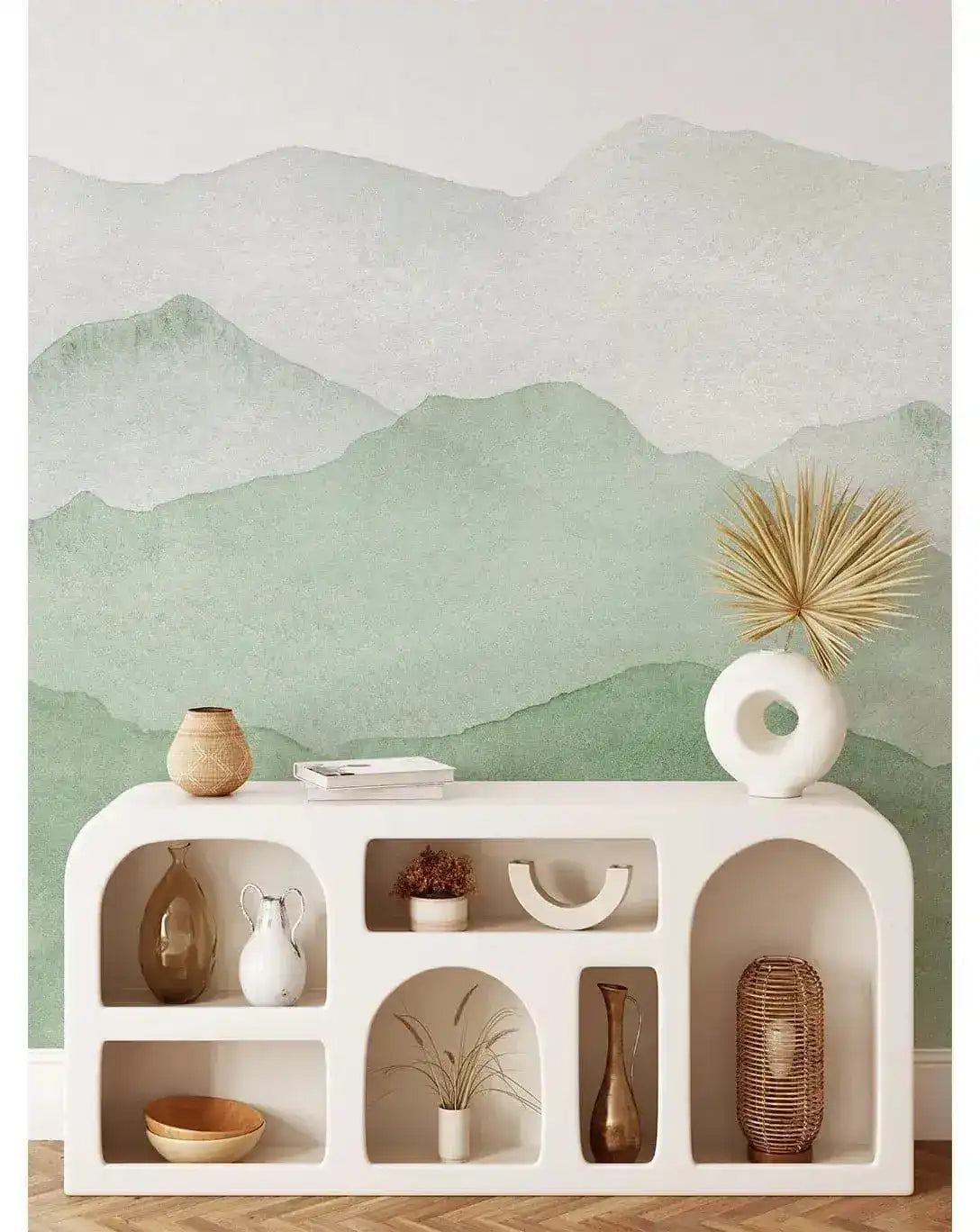Watercolor Green Abstract Mountains Mural Wall Decal
