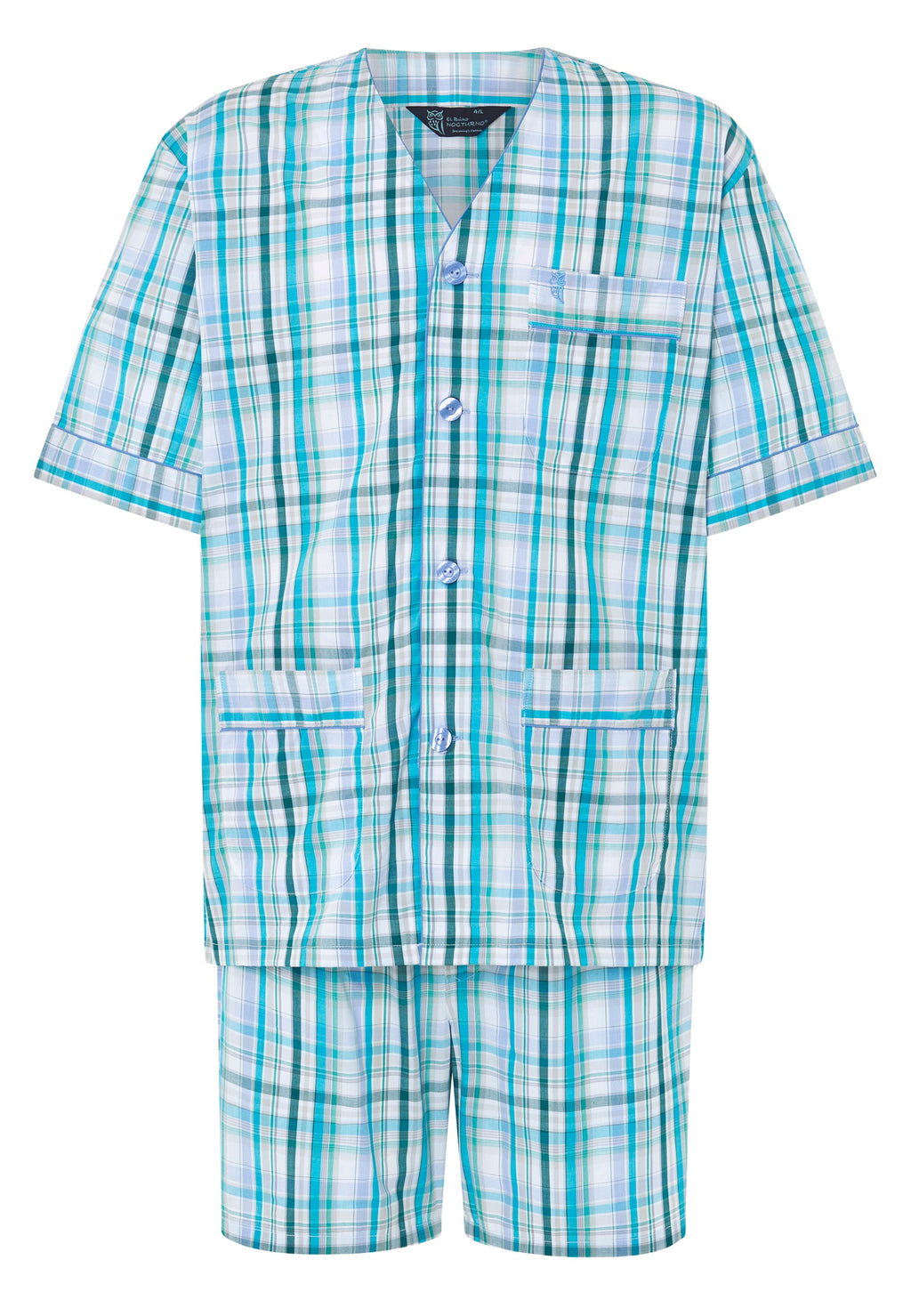 Pijama Hombre Verano Corto Judo Algodón Popelín Cuadros - Azul 4011_40