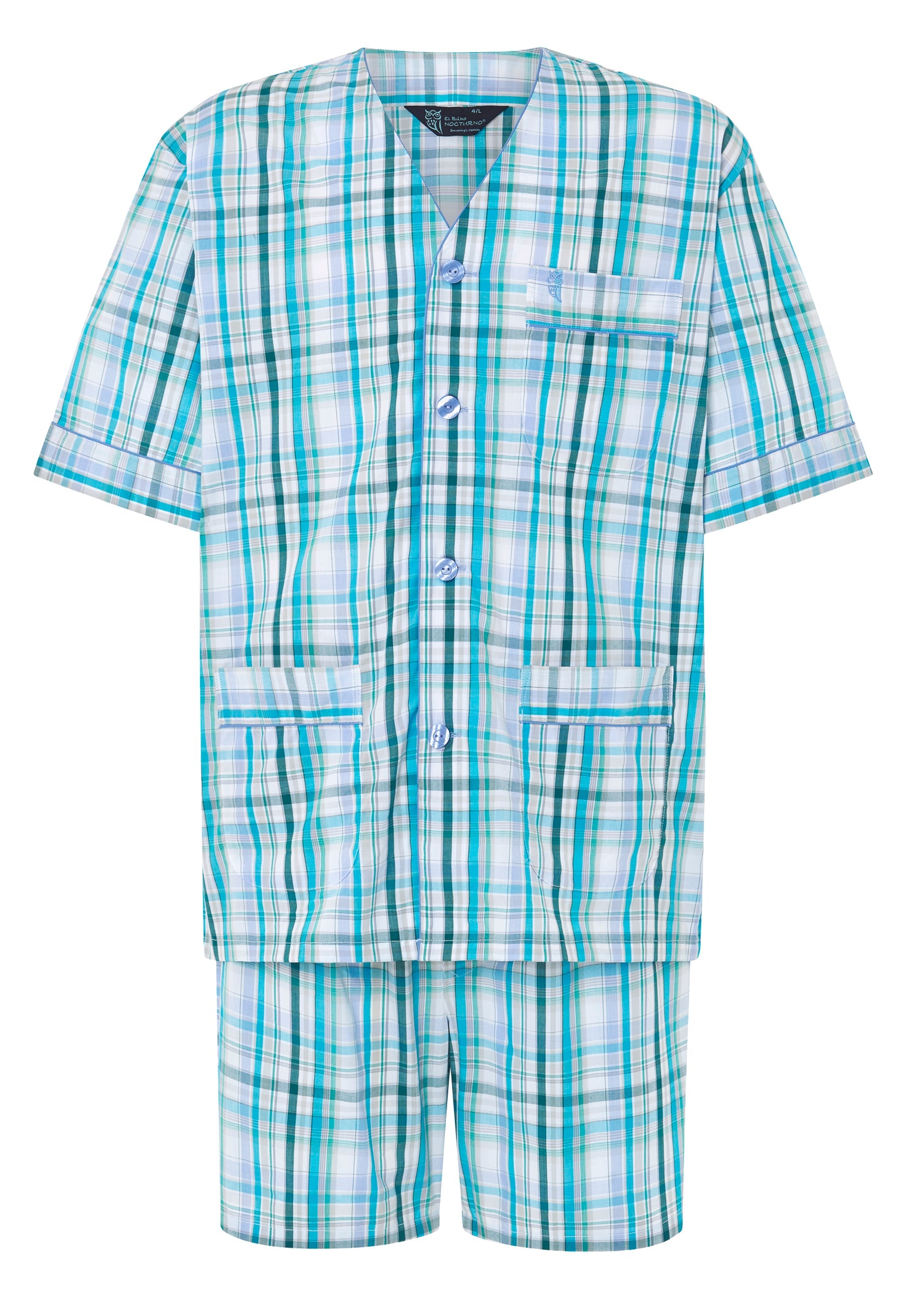 Pijama Hombre Verano Corto Judo Algodón Popelín Cuadros - Azul 4011_40