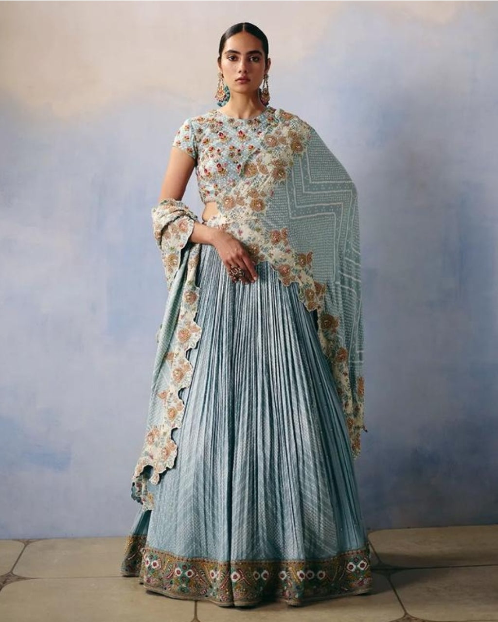 Neel Bandhani Lehenga Set By KYNAH, Luxury Indian Fashion & Bridal Wear