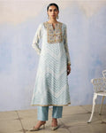 Blue Bandhej Kurta Pant Set By KYNAH, Luxury Indian Fashion & Bridal Wear
