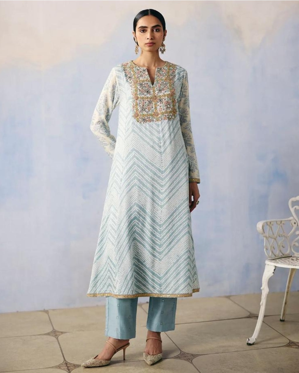 Blue Bandhej Kurta Pant Set By KYNAH, Luxury Indian Fashion & Bridal Wear
