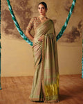 Sage Green Bandhani Sari Set By KYNAH, Luxury Indian Fashion & Bridal Wear