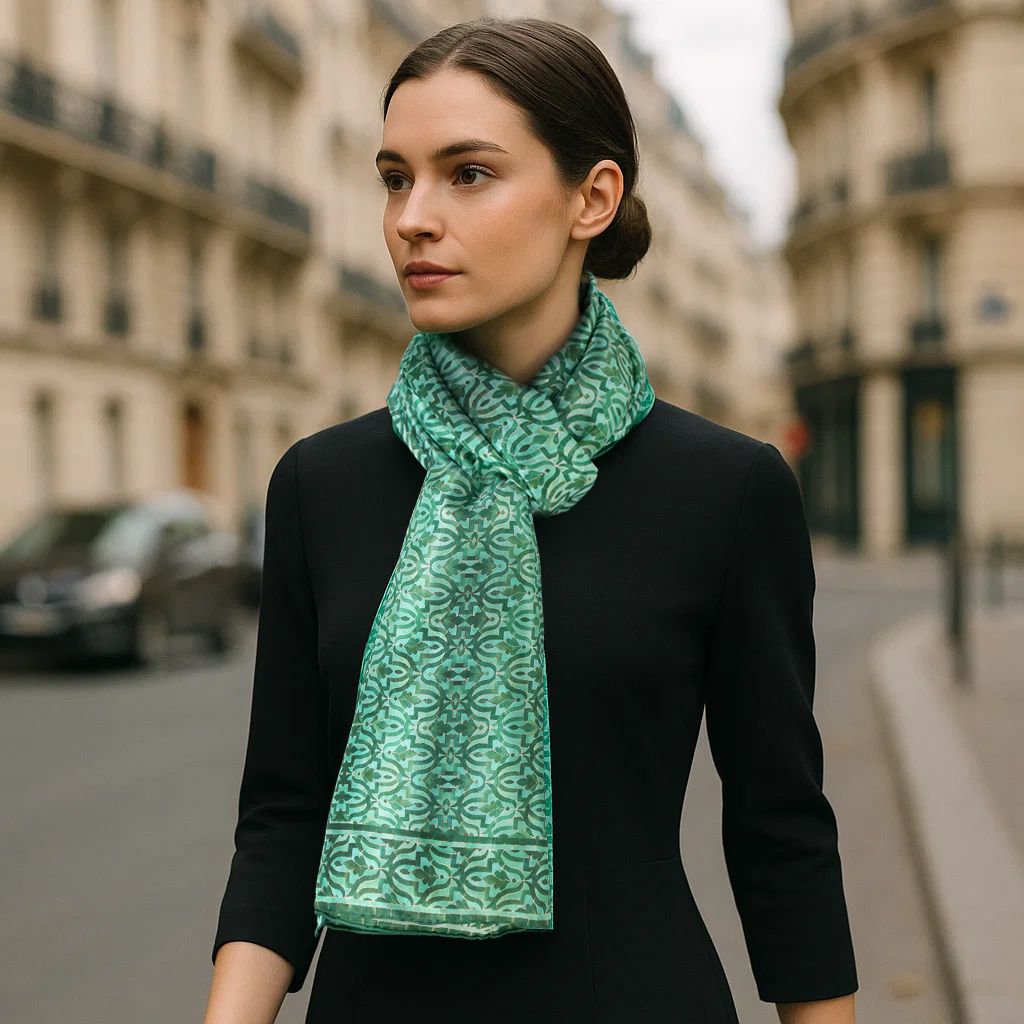 Green Silk Scarf Islamic Tiles