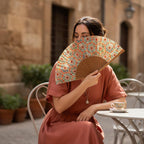 Islamic art inspired hand fan Zellige Orange