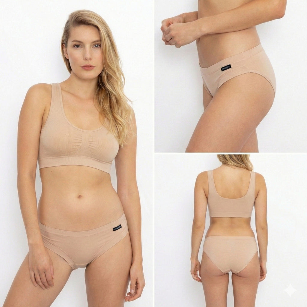 Don Algodon Pack de 6 Braguitas Beige Tiro Medio de Algodón para Mujer