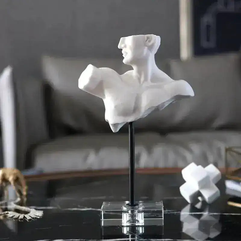 White Semi Male Torso Statue on Acrylic Base