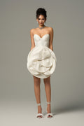 Selene Cat Eye Neckline Mini Dress With Front Dramatic Floral Applique