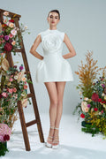 Cloud Floral Accent & Flared Hips Fit and Flare Organza Mini Dress