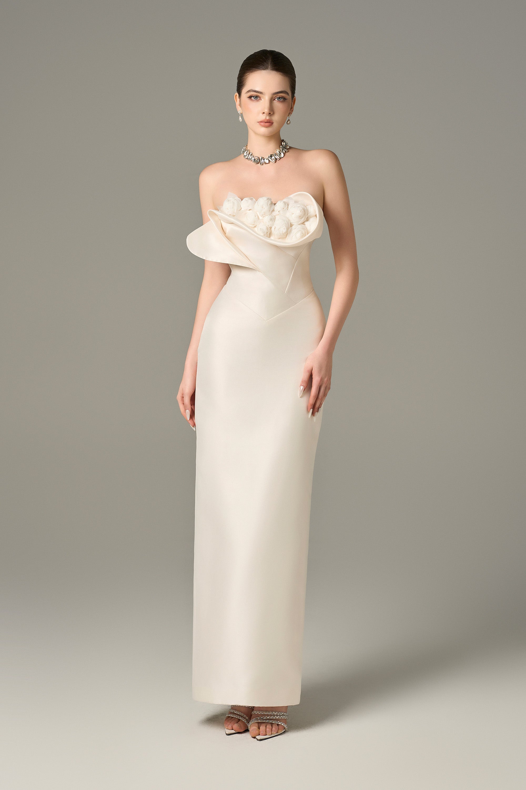 Seraphine Taffeta Bandeau Floral Embellished Maxi Dress